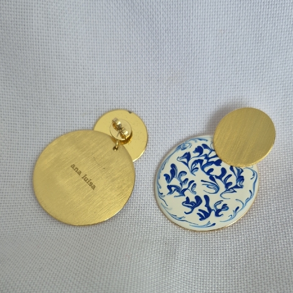 Gold and Blue Patterned Earrings By Analuisa - Picture 2 of 4